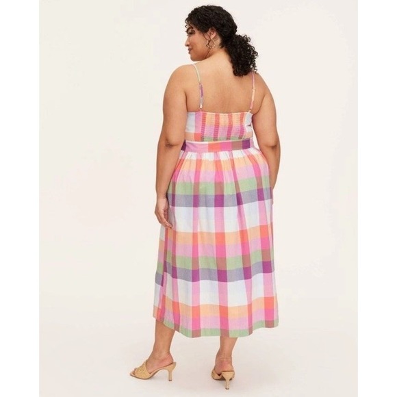 Women's Plaid Tie-Waist Midi Dress - kate spade new‎ york Red/Pink/Green/Blue 1X - Picture 2 of 7